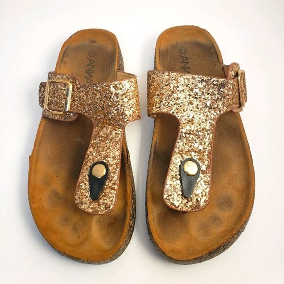 ANNA cork bottom glitter thong style  sandals - Picture 1 of 5